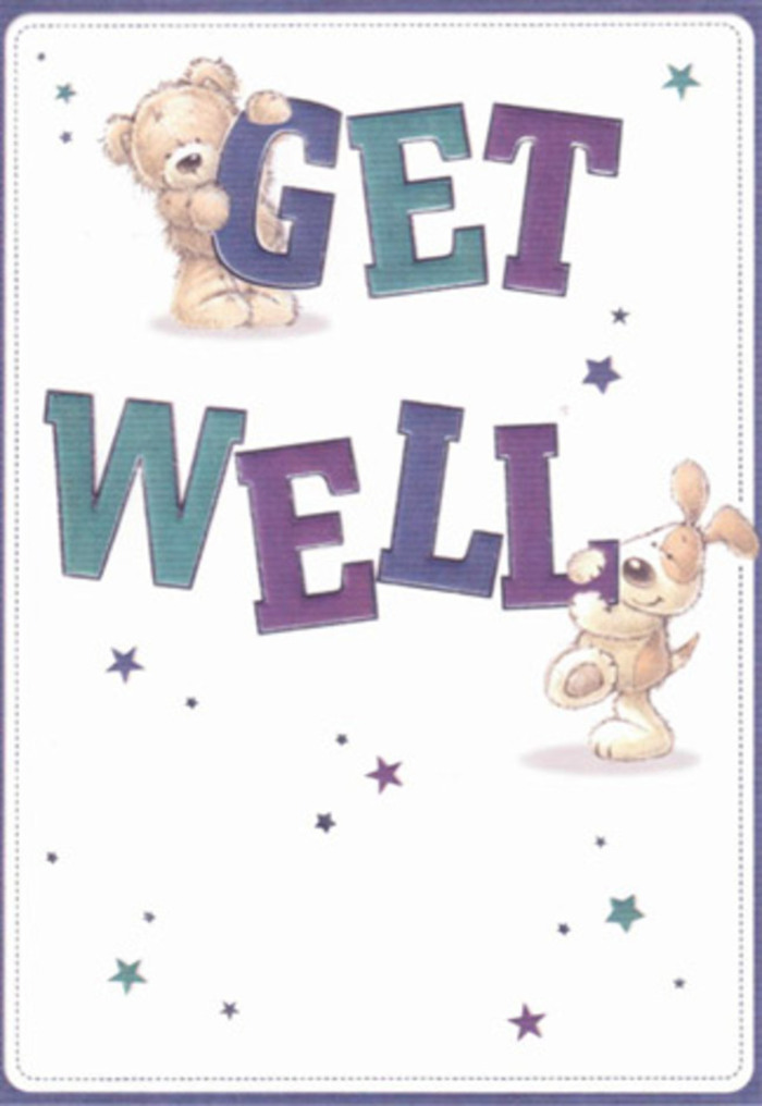 A celebration of encouragement, this illustrated get well card is steeped in the community spirit that runs through Bethnal Green. A soft, fluffy bear and a lively puppy, their features rich with life, cheerfully support the confident lettering of 'Get Well'-the type shaded in gradients of purple and teal with a playful, oversized boldness akin to street murals found locally. Sheer clusters of stars drift through the composition, each painted in vibrant, shimmering hues, their scattered forms evoking wishes made along Regent's Canal. There is a tactile sense to the fur: the bear's coat looks irresistibly huggable, the pup's ears silky and soft-inviting a kind of visual embrace. The cream-toned background adds a breath of clarity, framing the scene with the same gentle calm imparted by a thoughtfully arranged bouquet crafted for a friend near Brick Lane. Every element-from the spirited characters to the energetic typography-brims with optimism, making this card a perfect companion to a floral delivery in Bethnal Green, crafted with care and genuine intent by local hands.